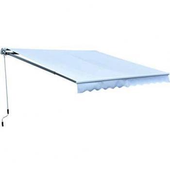 Outsunny Toldo Manual Plegable de Aluminio Ángulo Ajustable con Manivela para Exterior Balcón Jardín Terraza 3x2,5m Blanco