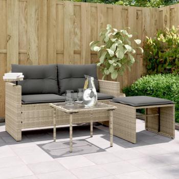 Sofá de jardín 3 piezas con cojines de Polyrattan gris claro, incluye estructura de ratán sintético resistente a la intemperie, cojines acolchados para mayor comodidad, diseño moderno y elegante, ideal para exteriores