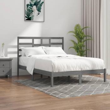 Estructura de cama doble de madera maciza gris 135x190 cm