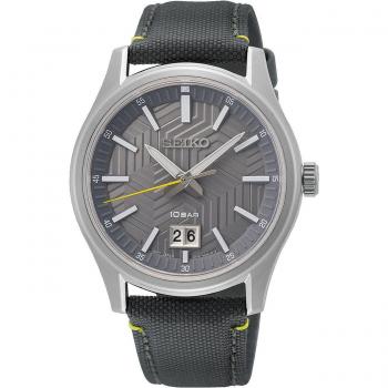 Seiko Men's Classic Quartz Watch SUR543P1 - Gray Dial, Silver Tone, Nylon Strap, Sapphire Crystal, 39mm Case