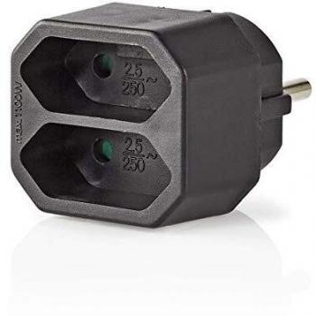 NEDIS Potencia del Divisor del zócalo Divisor de Toma de Corriente | 2 Tomas | Conector Europeo | Negro Negro