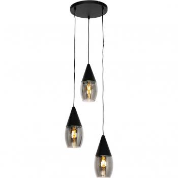 Lámpara colgante moderna negra con cristal ahumado 3 luces - Drop QAZQA