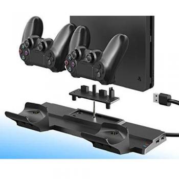 ElecGear PS4 Soporte Vertical con Dual Estación de Carga de Mandos Controller Cargador para DualShock 4 Controller con 4X Mini Adaptador y 2X Puerto USB para PS4, PS4 Slim, PS4 Pro