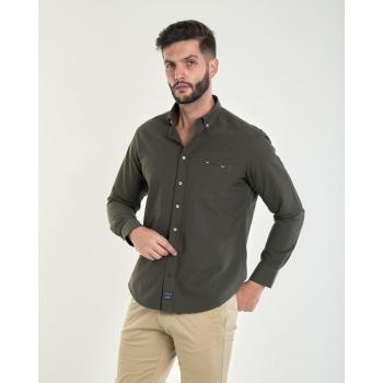 Camisa Spagnolo Oxford Verde Oscuro con Bolsillo para Hombre