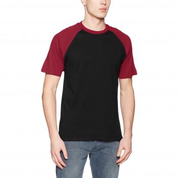 Urban Classics Men's Raglan Contrast T-Shirt - Black/Burgundy - Sizes S to XXL