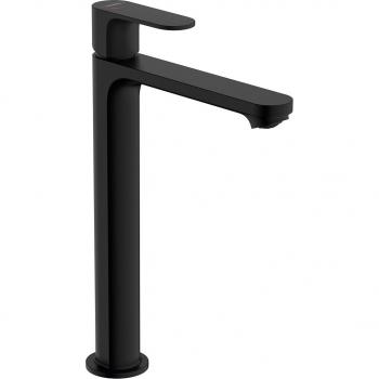 Grifo monomando alto con apertura en frío para lavabo Hansgrohe Rebris E, mezclador monomando de lavabo tamaño XL, negro mate (72580670)