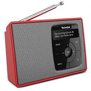 Radio Digital Portátil TechniSat DIGITRADIO 2 DAB+/FM con Bluetooth, Función Despertador, Pantalla OLED y Altavoz de 1W RMS - Color Rojo y Plateado