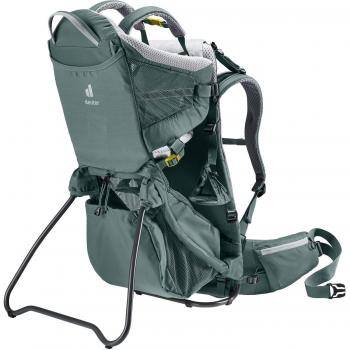 Deuter Kid Comfort Active Portabebés Verde con arnés ajustable, estructura ligera, respaldo ergonómico, protección solar integrada y capacidad para llevar objetos personales