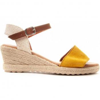 Sandalia De Piel Con Cuña De Esparto Para Mujer Amarillo Talla 40