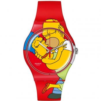 Reloj de mujer Swatch The Simpsons Colección San Valentín Sweet Embrace SO29Z120 silicona bio roja