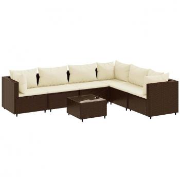 7-Piece Brown Poly Rattan Garden Lounge Set with Cushions