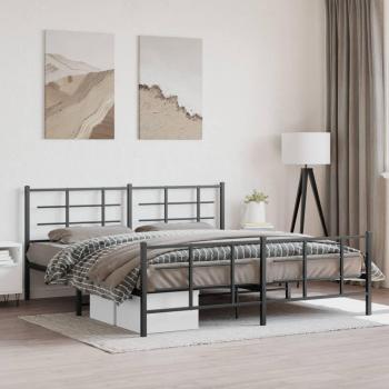 Cama solar sin Materum con Pediera Black Metal 180x200 cm, Estructura de cama cabecero y estribo metal negro 180x200 cm Vidaxl Negro
