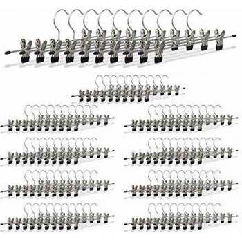 Set de 100 perchas metálicas ajustables con pinzas antideslizantes para pantalones y faldas, color plata/negro, medidas 9 x 35,5 x 2,5 cm