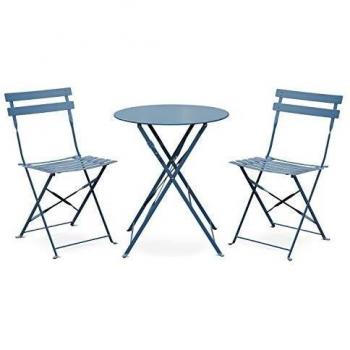 Set de mesa y sillas de jardín bistró plegable redondo gris azul 60 cm con 2 sillas