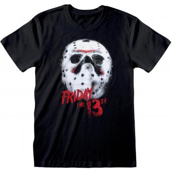 Unisex Black T-Shirt with White Friday the 13th Jason Voorhees Mask Design - Extra Extra Large