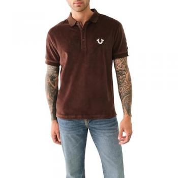 True Religion Men's Damask Velour Polo Shirt - Coffee Bean - Size XL