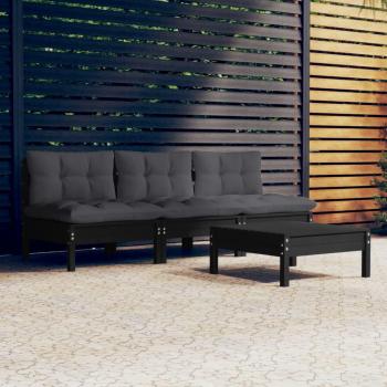 Sofá de jardín 4 PCs con cojines antracita madera de pino