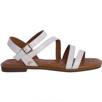Don Algodón - Sandalias planas de mujer Leila color blanco con hebilla