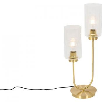 Lámpara de mesa Art Deco dorada con cristal, 2 luces, dimensiones 26 x 19 x 64 cm