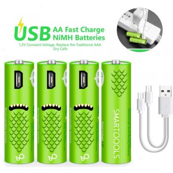 Pilas Recargables AA,Baterías Recargables USB Recargables Elzle 1000mAh con Puertos USB Alta Capacidad 1.2 V Batería Recargable de Auto Descarga de NiMH Baja Carga por Cable USB