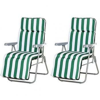 Outsunny Conjunto de 2 Tumbonas Plegable Jardín Silla Inclinable Acolchado Reposapies Playa Camping Acero Verde
