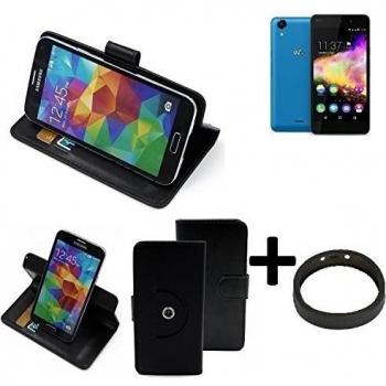 TOP SET: 360° Funda Smartphone para Wiko Rainbow Up, negro + anillo protector | Función de stand Caso Monedero BookStyle mejor precio, mejor funcionamiento - K-S-Trade
