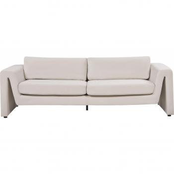 Sofá moderno 3 plazas de terciopelo beige claro con respaldo acolchado y reposabrazos