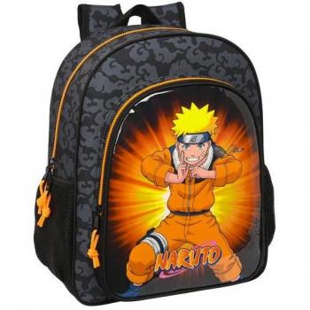 Mochila Junior Adaptable a Carro Naruto Safta 38cm Negra y Naranja