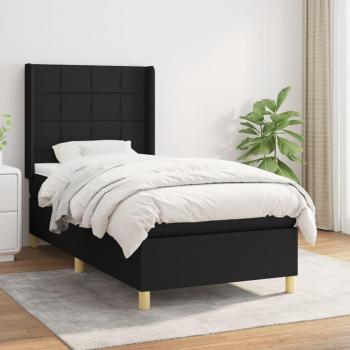 Cama box spring con colchón negro 80x200 cm en tela