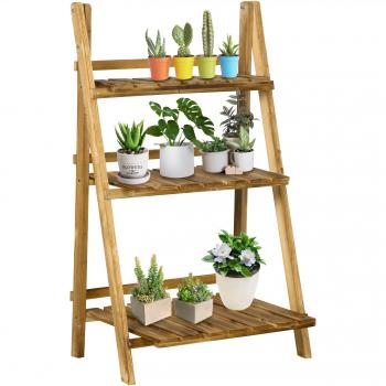 Outsunny Soporte para Plantas de 3 Niveles Estantería para Plantas Plegable Soporte para Macetas de Madera 60x37x93 cm Natural