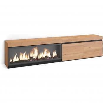 Mueble TV Moderno con Chimenea Eléctrica XXL, Almacenaje Roble, para Televisores hasta 80, 210 cm