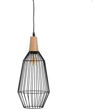 Lámpara de Techo Negra Natural de Madera y Hierro 220-240 V, Dimensiones: 20 x 19,5 cm