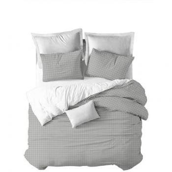 Funda Nórdica Vichy Gris de Microfibra y Algodón Percal - Cama 160 (250x270)
