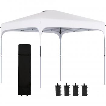 Outsunny Cenador Plegable 2,5x2,5x2,68 m Carpa de Jardín Ajustable en Altura con Protección UV 50+ y Bolsa de Transporte
