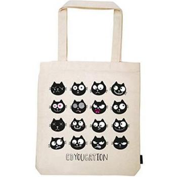 Moses Ed, The Cat Shopper Edyoucation | Tragetasche aus 100% Baumwolle | Einkaufstasche Bolso Bandolera 42 Centimeters Marfil