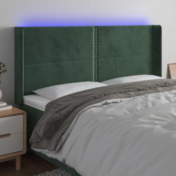 Cabecero LED de terciopelo verde oscuro 203x16x118/128 cm