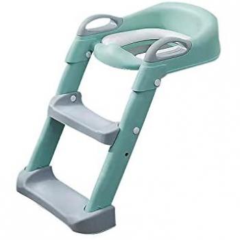 Asiento de inodoro con escalera Kikka Boo LEA plegable, asiento de inodoro peldaños ajustables, color verde