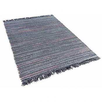 Alfombra de algodón gris rectangular 140 x 200 cm hecha a mano con flecos estilo boho ecléctico Besni