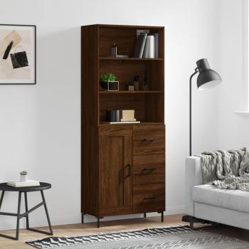 Aparador alto de madera contrachapada marrón roble 69,5x34x180 cm