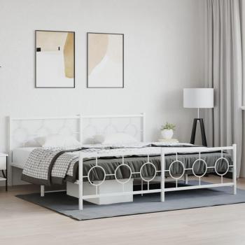 Estructura de Cama Metal con Cabecero y Estribo Blanco Pediátrico 200x200 cm
