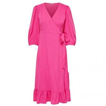 Vestido Midi Cruzado Satinado Rosa ONLY Olivia con Manga 3/4