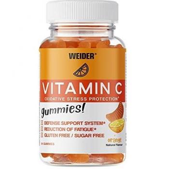 Weider - Vitamin C Gummies, Gominolas que Contribuyen al Correcto Funcionamiento del Sistema Inmune, Sin Azúcares y Sin Gluten, Sabor a Naranja - Bote con 50 Gominolas