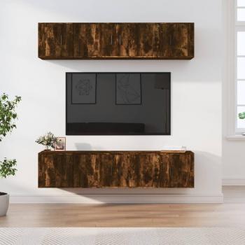 Set de Muebles para TV 6 Piezas en Madera Contrachapada Color Roble Ahumado