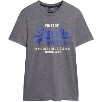 Camiseta Superdry Clásica Vintage Logo Patrón Ancho Cuello Redondo Manga Corta Azul Medianoche
