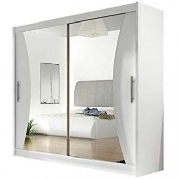 Armario Corredero Atlanta 124 Blanco con Espejo, 180 x 215 x 57 cm, 5 Estantes