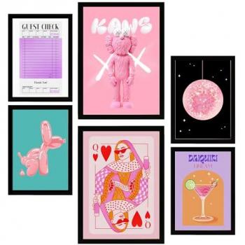 Set de 6 Pósters de Arte Moderno Femenino en Tonos Rosas para Decorar Paredes del Hogar - Tamaños A3 y A4 Sin Marco