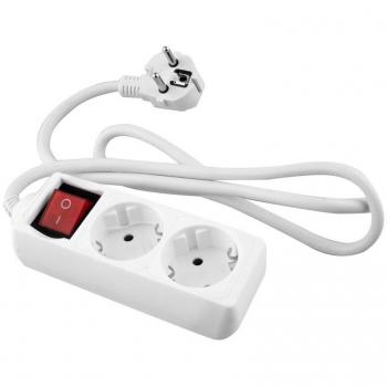 Base blanca Onlex tipo T/T con interruptor, cable de 5 metros y 2 tomas