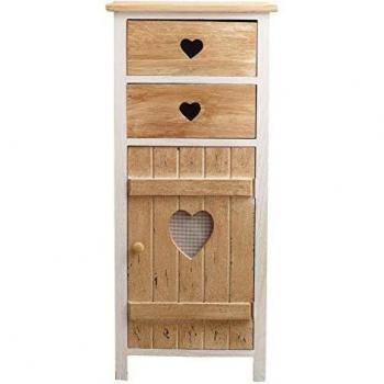 Mobili Rebecca Comoda de Almacenaje en Madera Natural con 2 Cajones y 1 Puerta, Estilo Shabby Chic, Color Blanco y Marrón, Dimensiones 84x37x30 cm