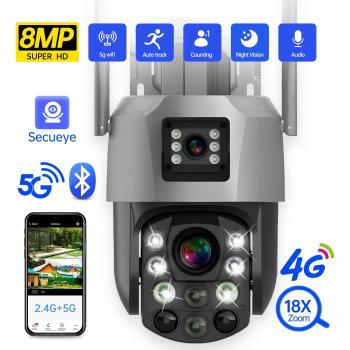 Cámara IP 4G/Wifi con Doble Lente, Zoom Óptico de 18X, Detección Humana a Color, Inalámbrica PTZ para Seguridad en el Hogar y Vigilancia CCTV