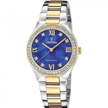 Festina F20659/2 Solar Energy Reloj para Mujer de Acero Inoxidable 316L Bicolor Azul